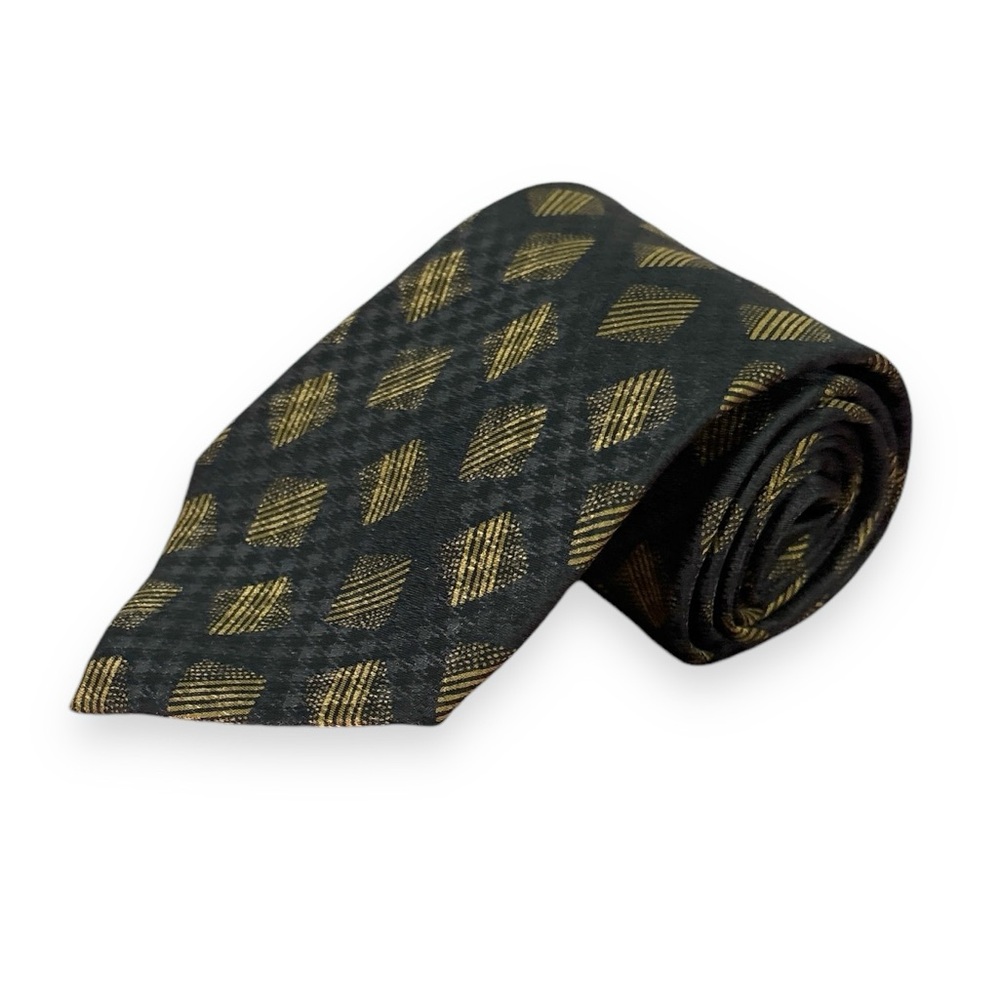 VALENTINO 100% Silk Cravatte Charcoal & Gold Print